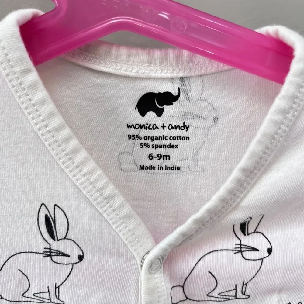 Monica & Andy Organic Cotton Rabbit Romper /‎ One Piece- Size 6-9m